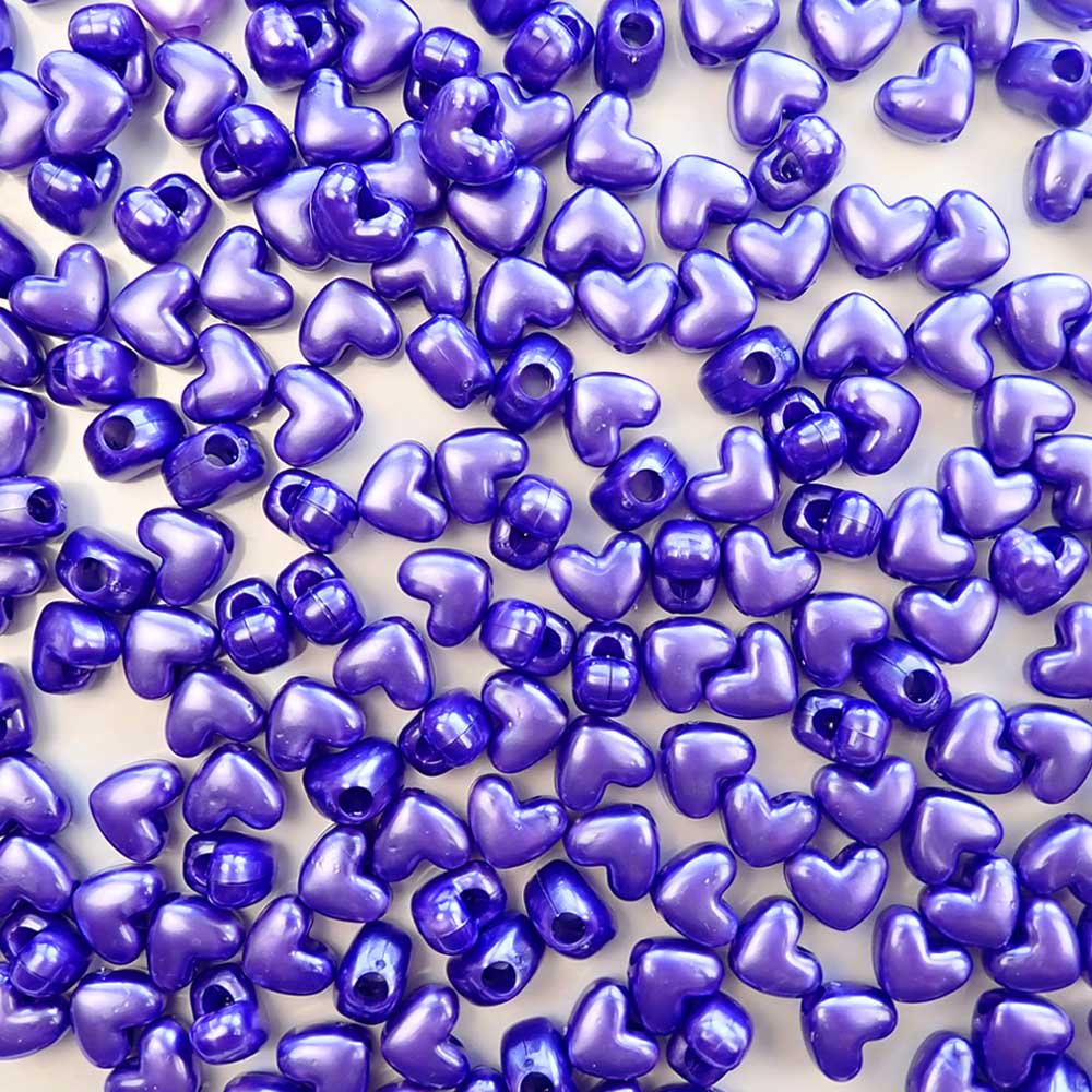 Heart Plastic Pony Beads, 13mm, Dark Purple Pearl, 125 beads