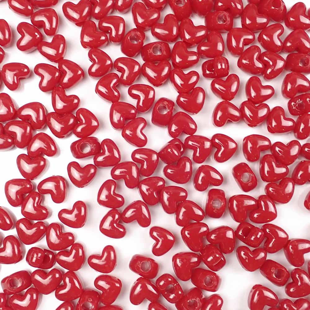 Heart Plastic Pony Beads, 13mm, Red Opaque, 125 beads