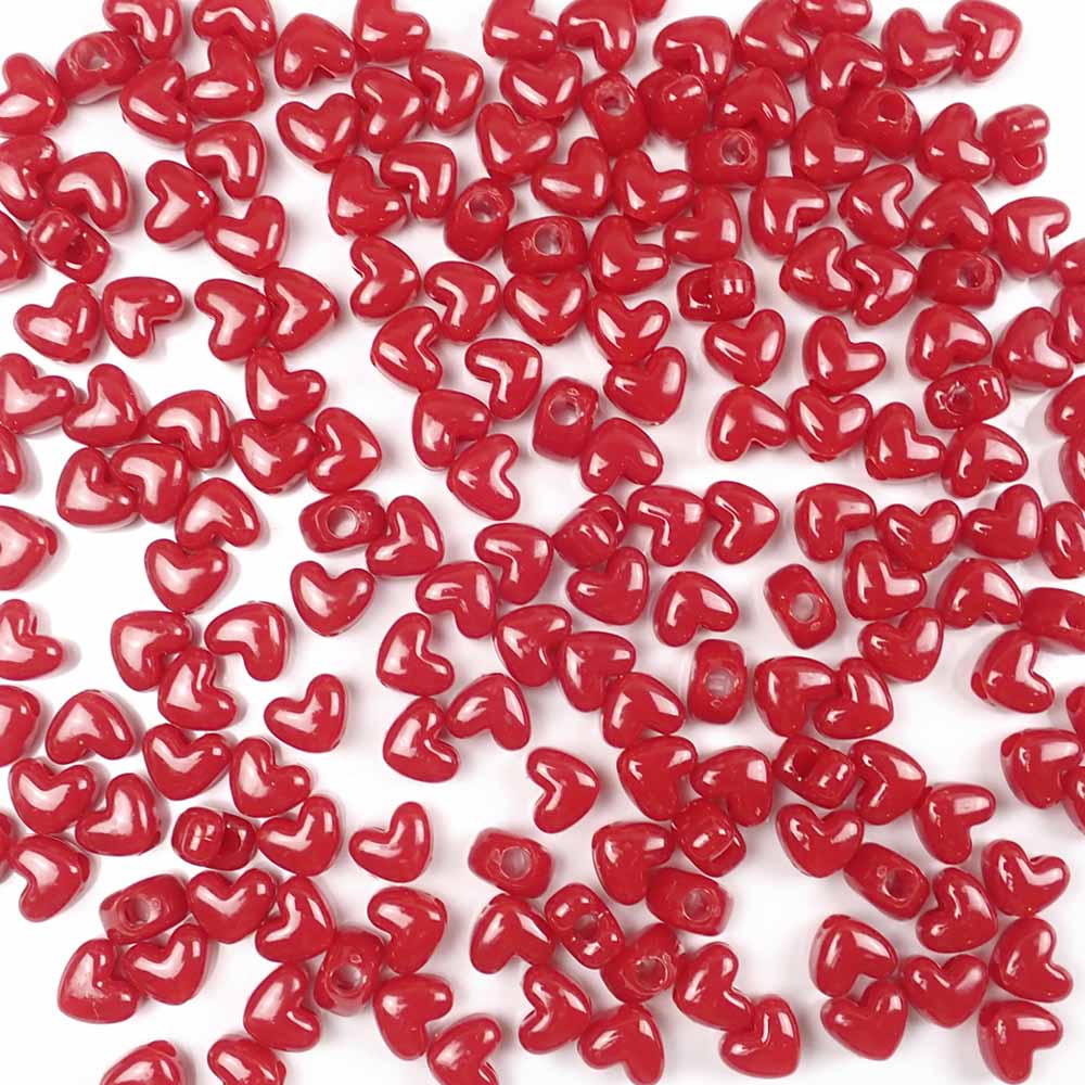 Heart Plastic Pony Beads, 13mm, Red Opaque, 125 beads