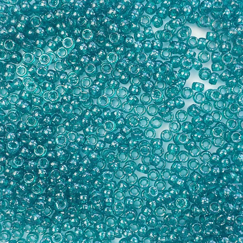Teal Green Glitter Plastic Mini Pony Beads 4 x 7mm, 1000 beads