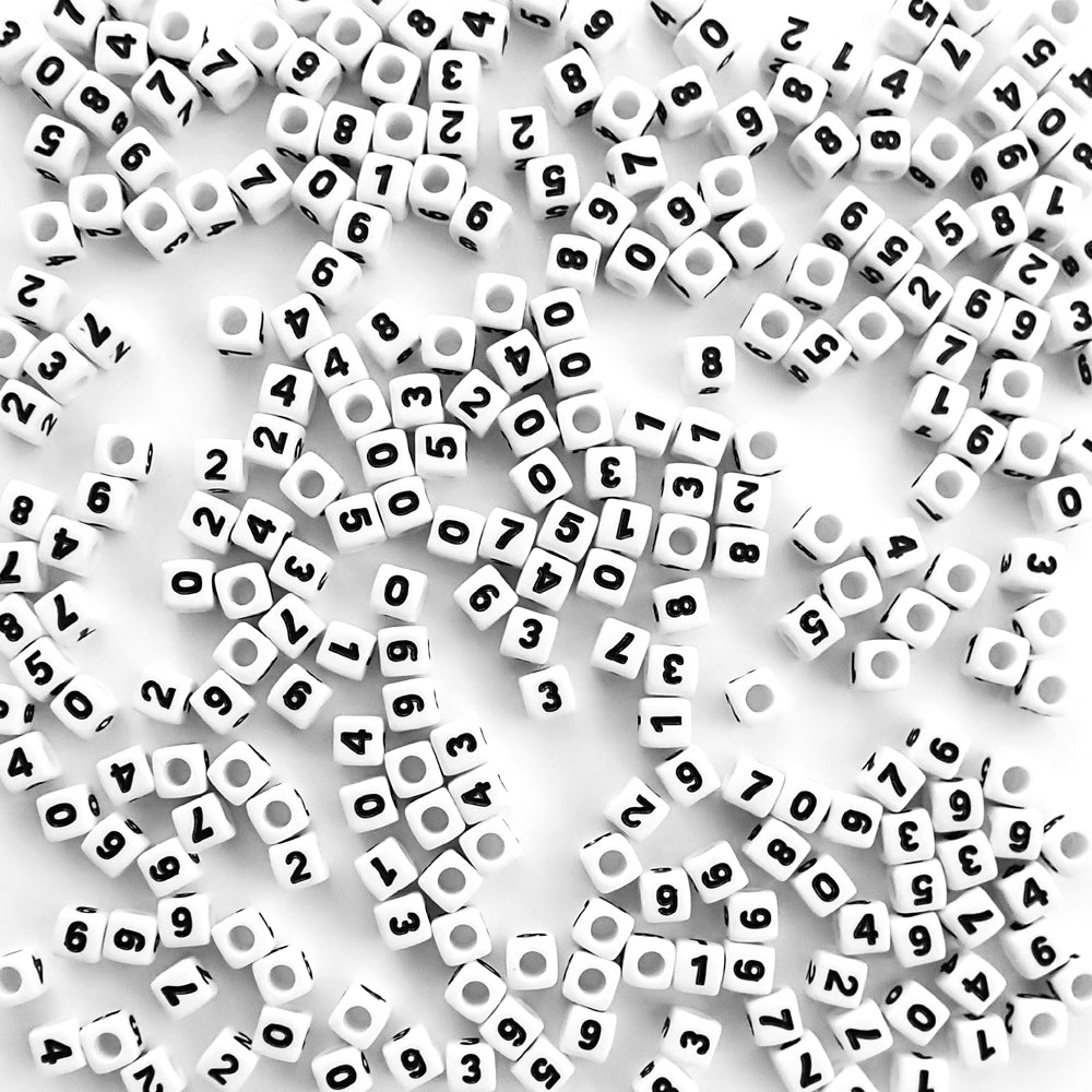 white cube number beads