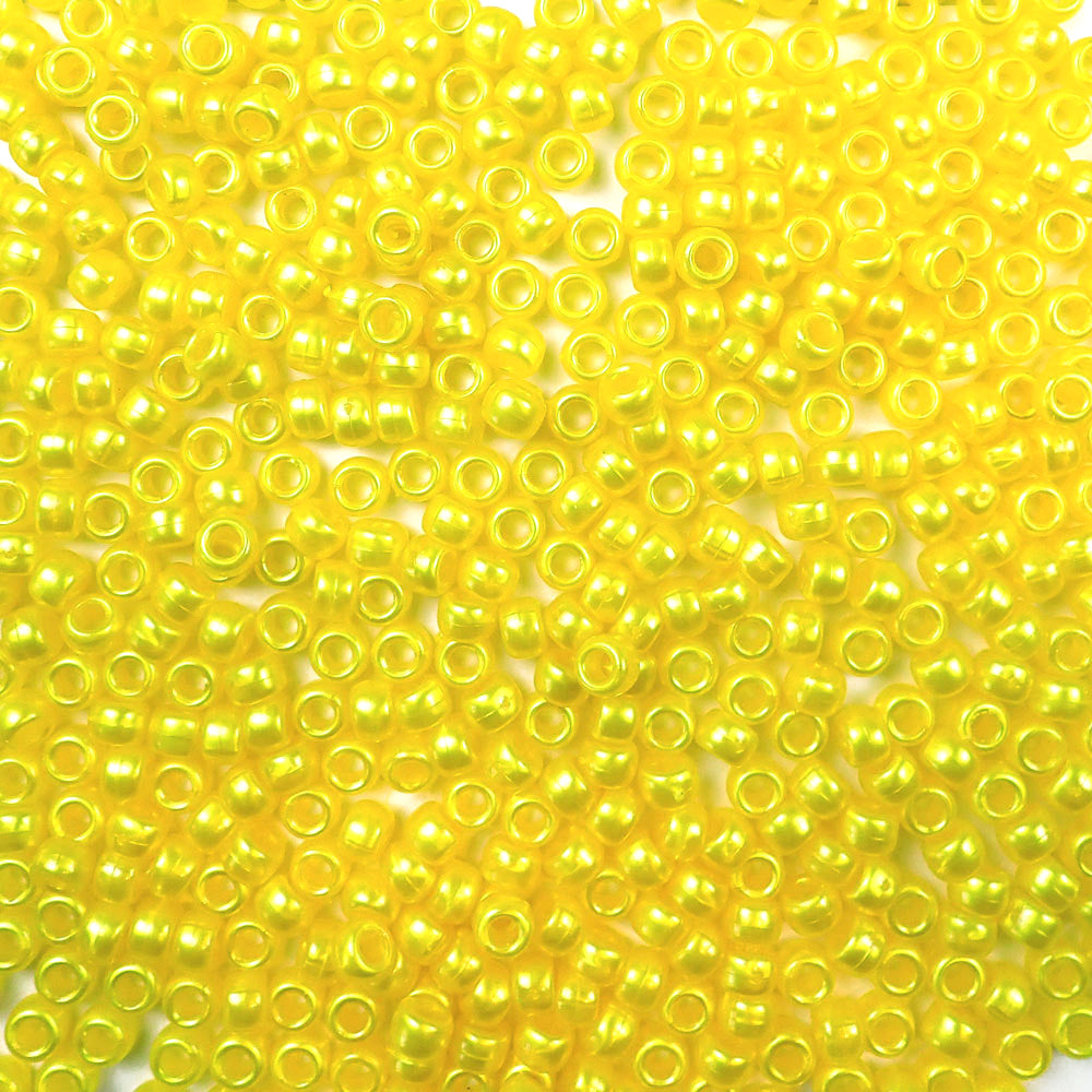 6 x 9mm plastic pony beads in yellow pearl
