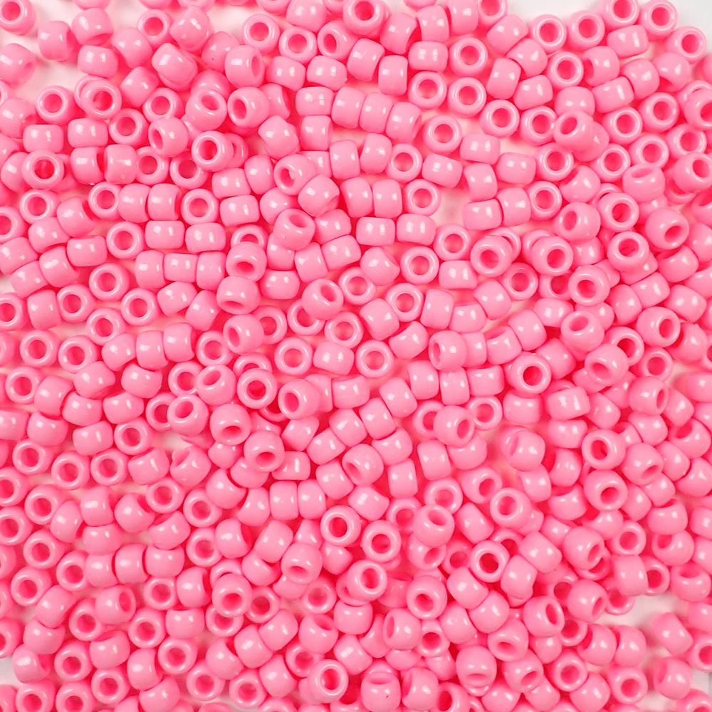 6 x 9mm plastic pony beads in pink opaque color
