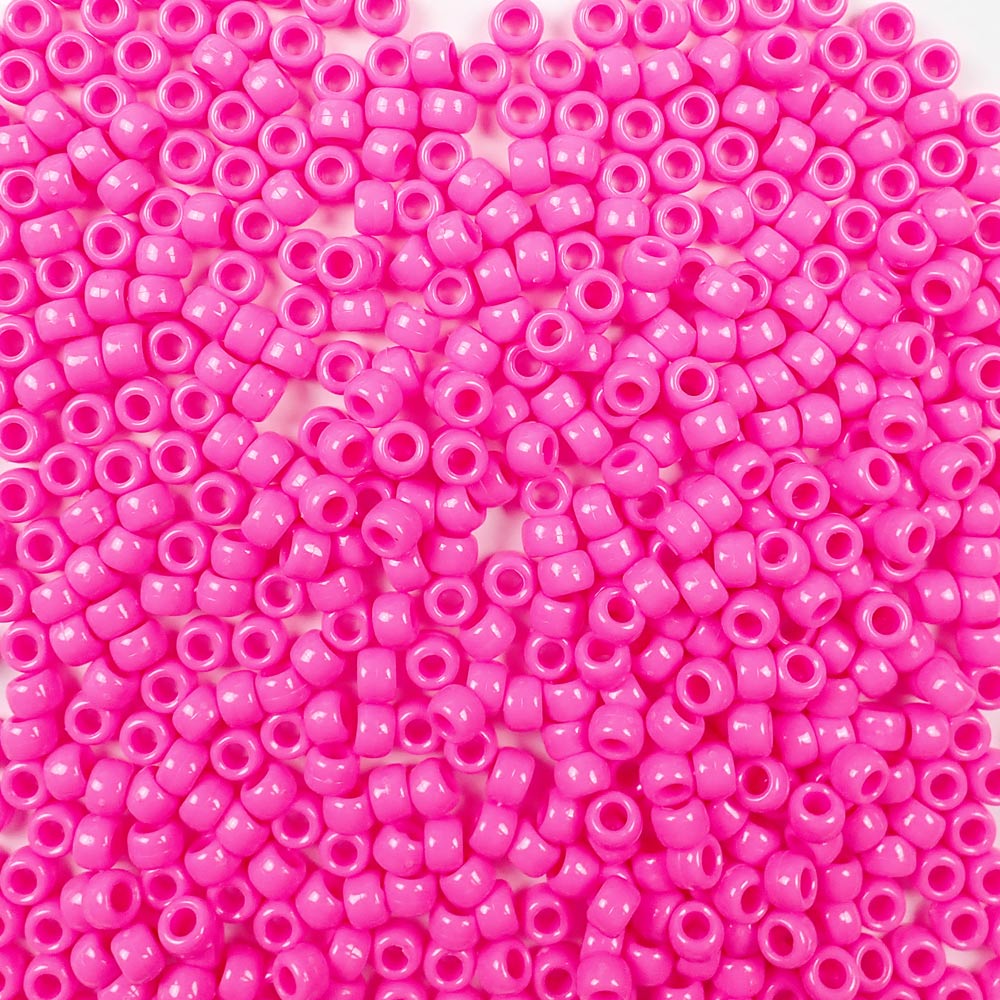 6 x 9mm plastic pony beads in hot pink opaque