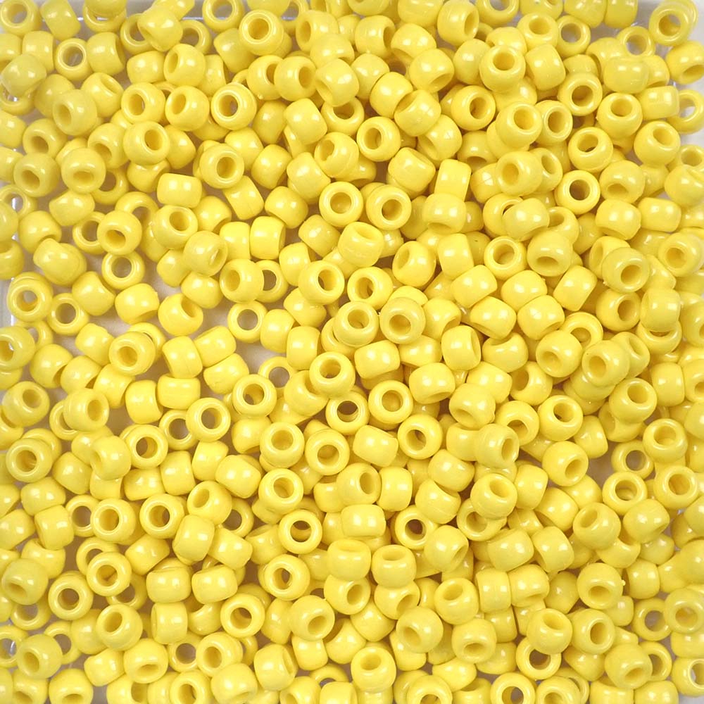 Yellow Opaque Plastic Pony Beads 6 x 9mm, 500 beads