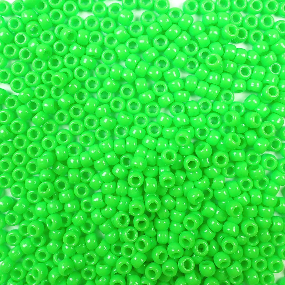 6 x 9mm plastic pony beads in opaque lime green