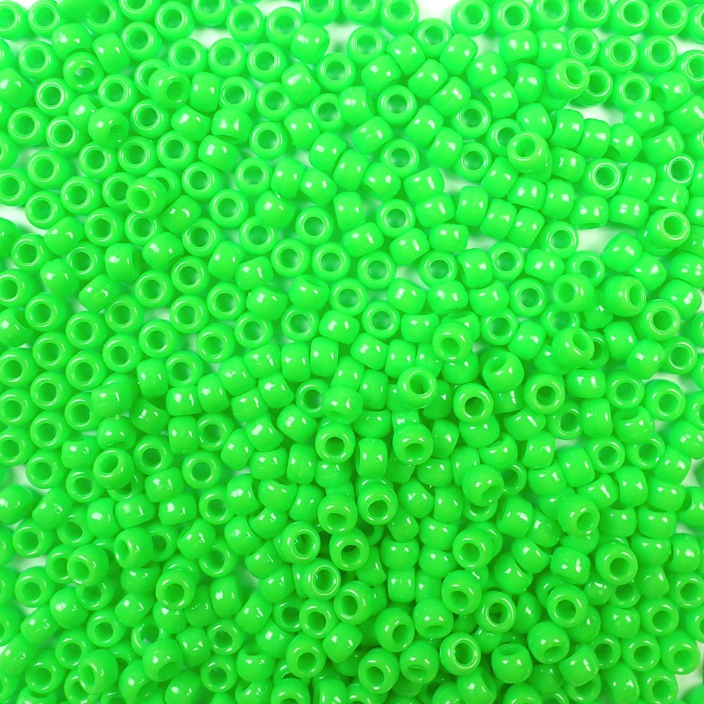 opaque lime green 6 x 9mm plastic pony beads in bulk