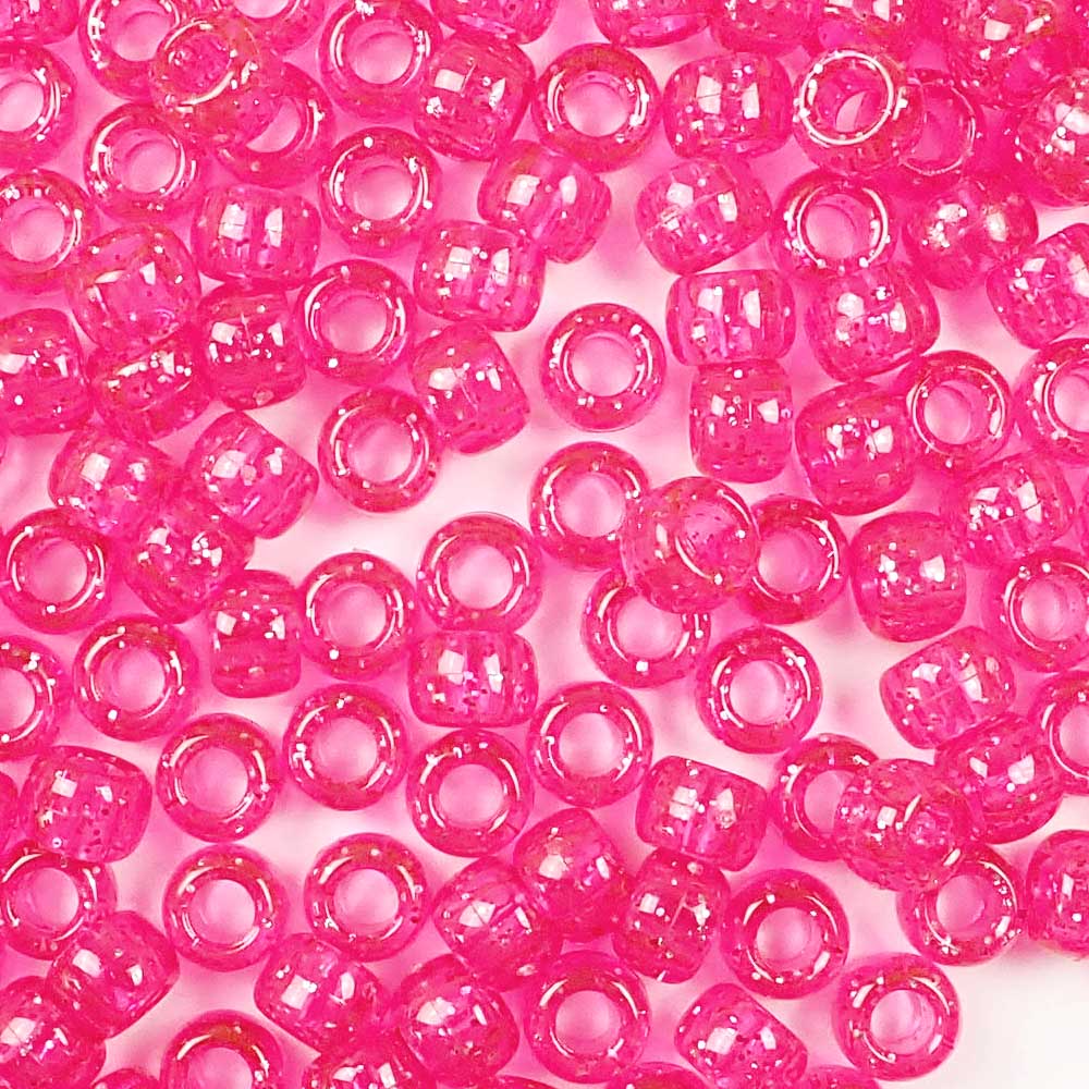 hot pink glitter 6 x 9mm plastic pony beads in bulk