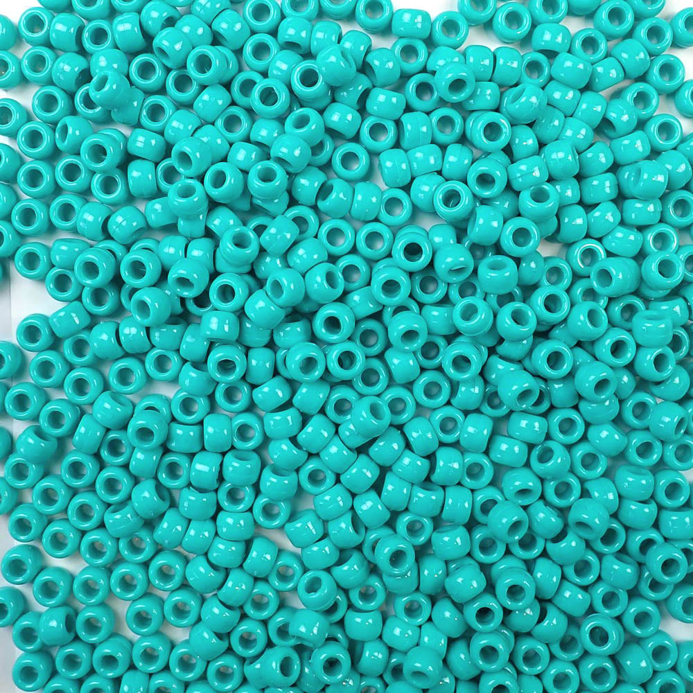 6 x 9mm plastic pony beads in light turquoise opaque