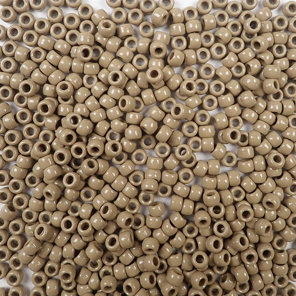 6 x 9mm plastic pony beads in khaki