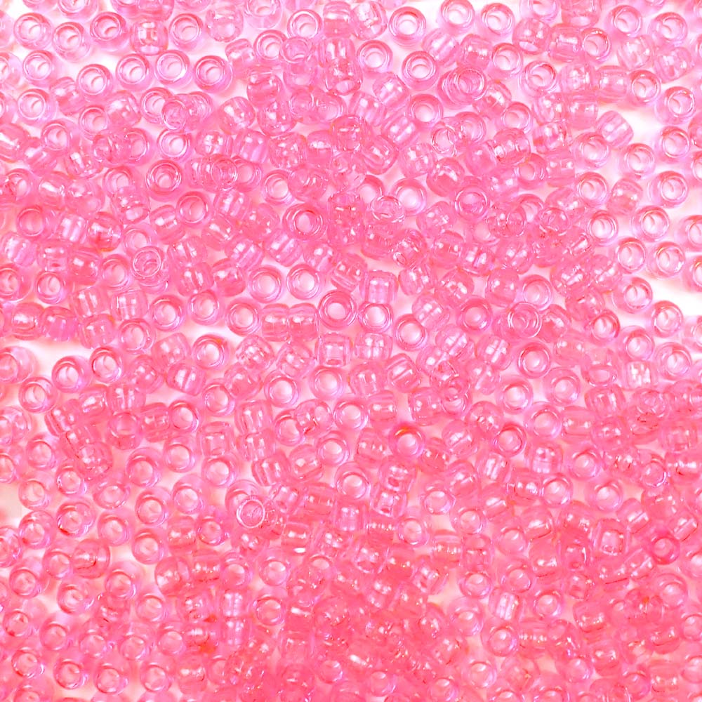 6 x 9mm plastic pony beads in transparent pink