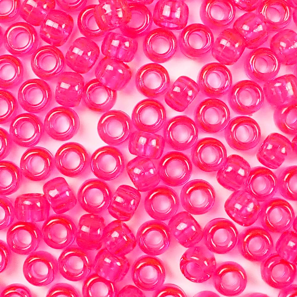 hot pink transparent 6 x 9mm plastic pony beads in bulk