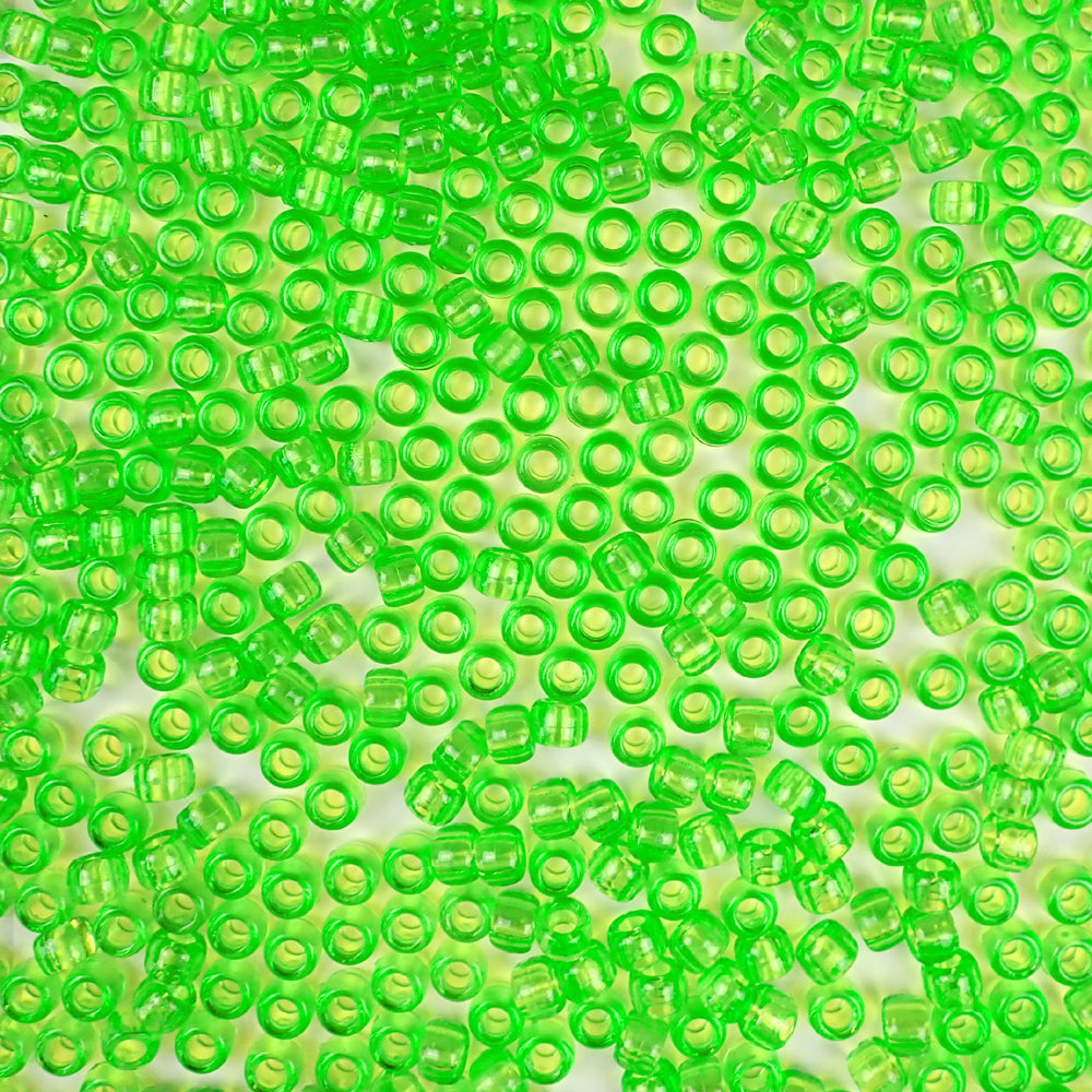 lime green transparent 6 x 9mm plastic pony beads in bulk