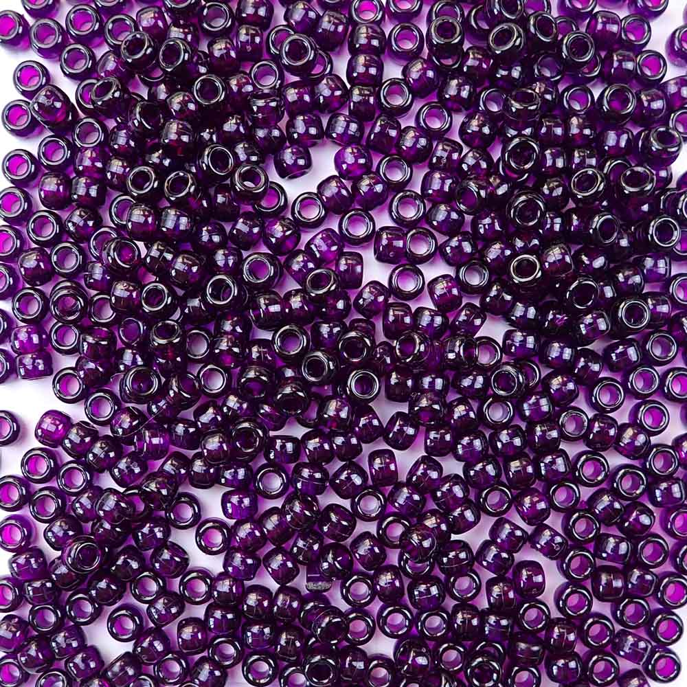 6 x 9mm plastic pony beads in transparnet dark amethyst