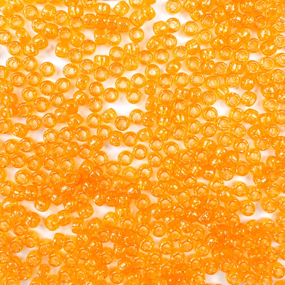 6 x 9mm plastic pony beads in orange glitter