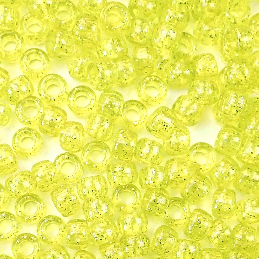 yellow glitter 6 x 9mm plastic pony beads in bulk