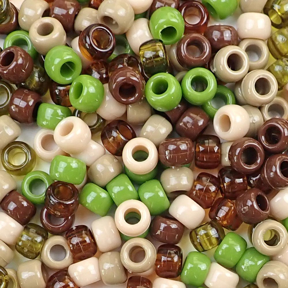 Camouflage Colors of 6 x 9mm Plastic Pony Beads