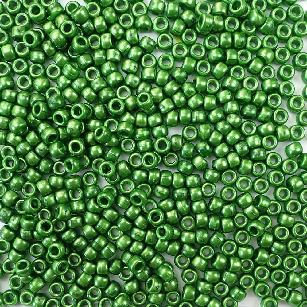 6 x 9mm plastic pony beads in green pearl
