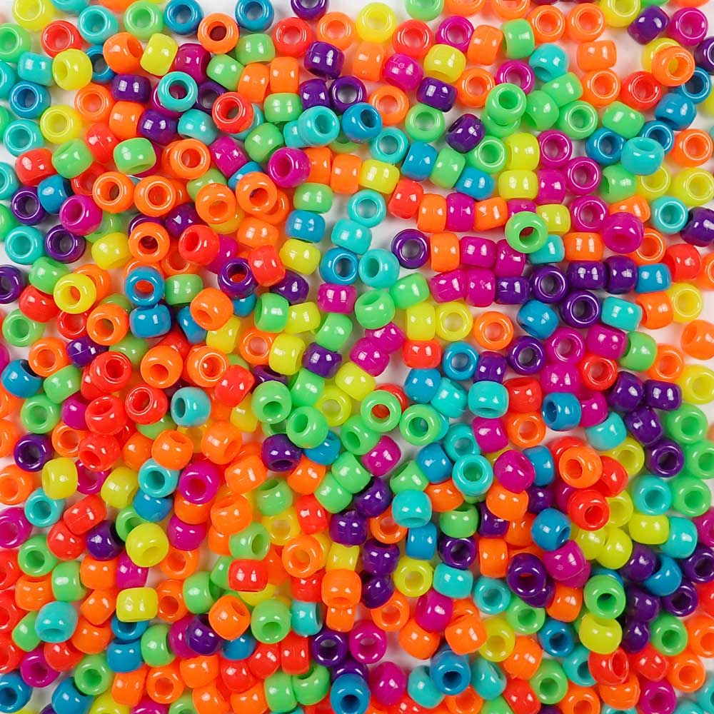 Bold and bright opaque colors of 6 x 9mm Plastic Pony Beads