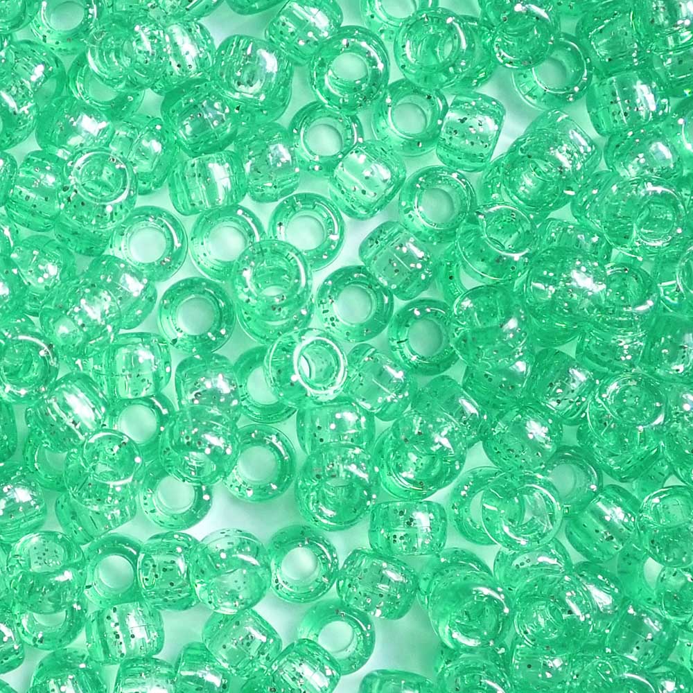 peridot green glitter 6 x 9mm plastic pony beads in bulk
