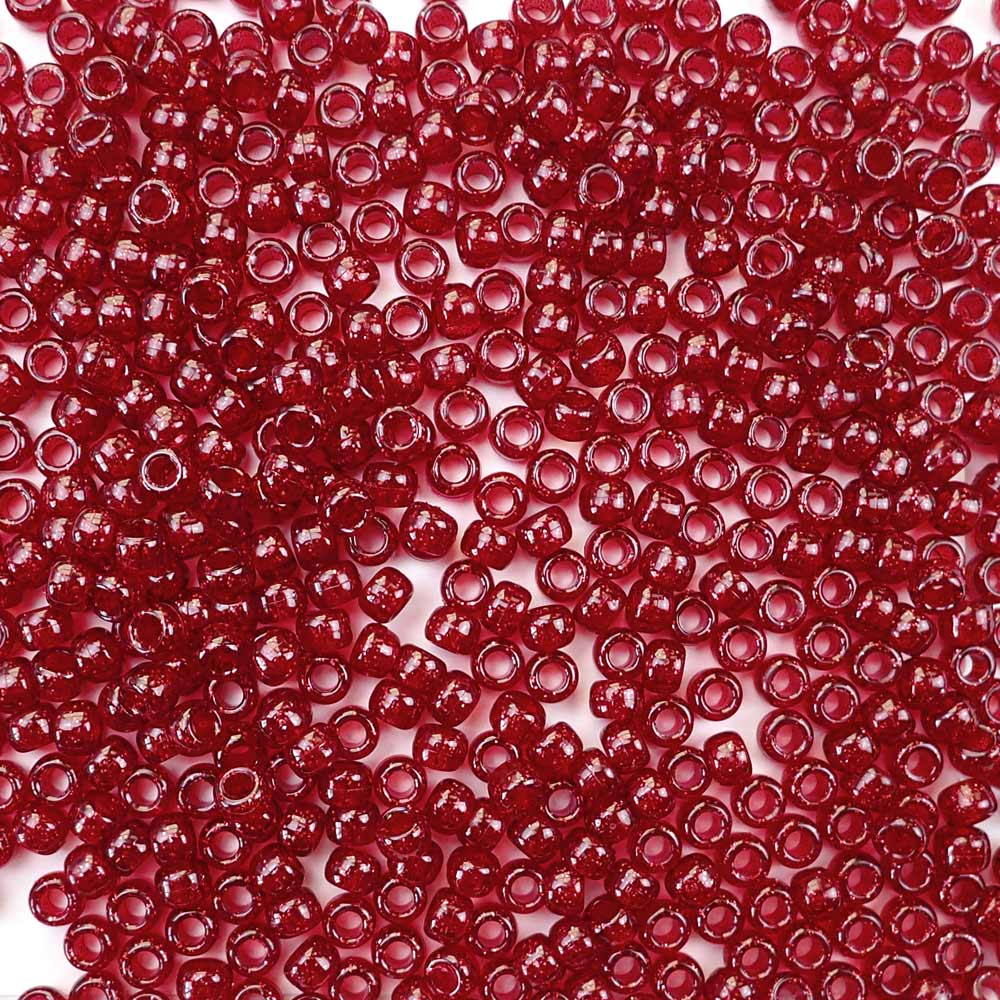 6 x 9mm plastic pony beads in dark ruby glitter