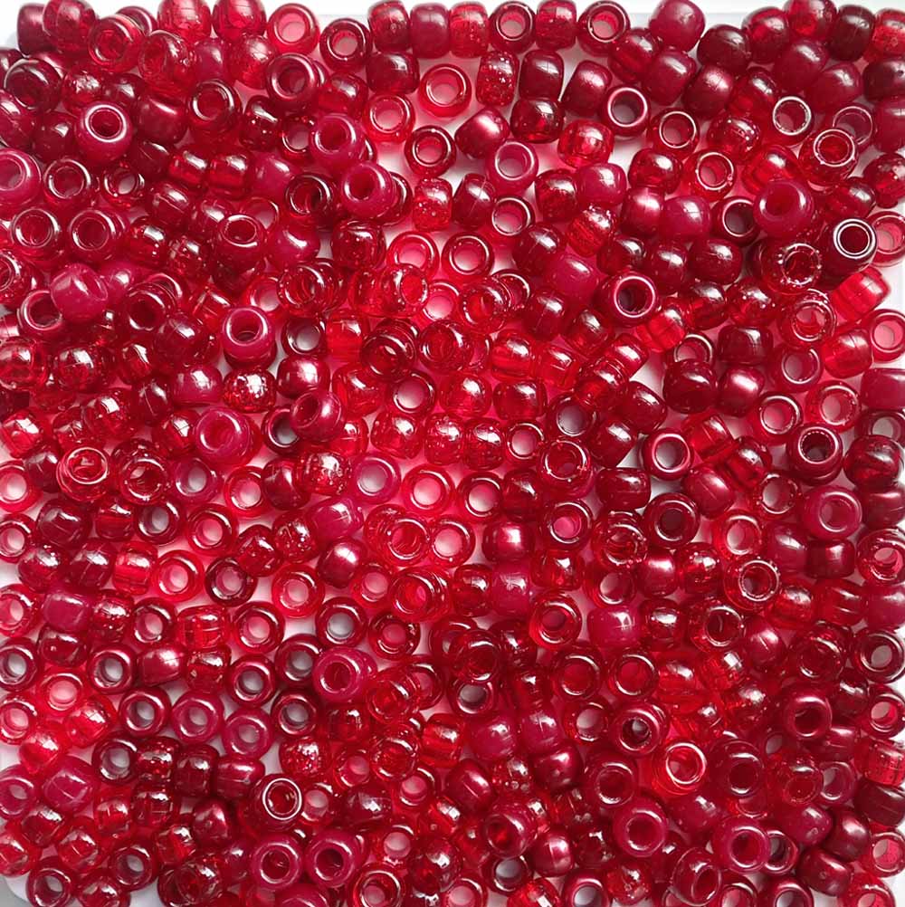 berry inspired red and dark red colors of 6 x 9mm plastic pony beads