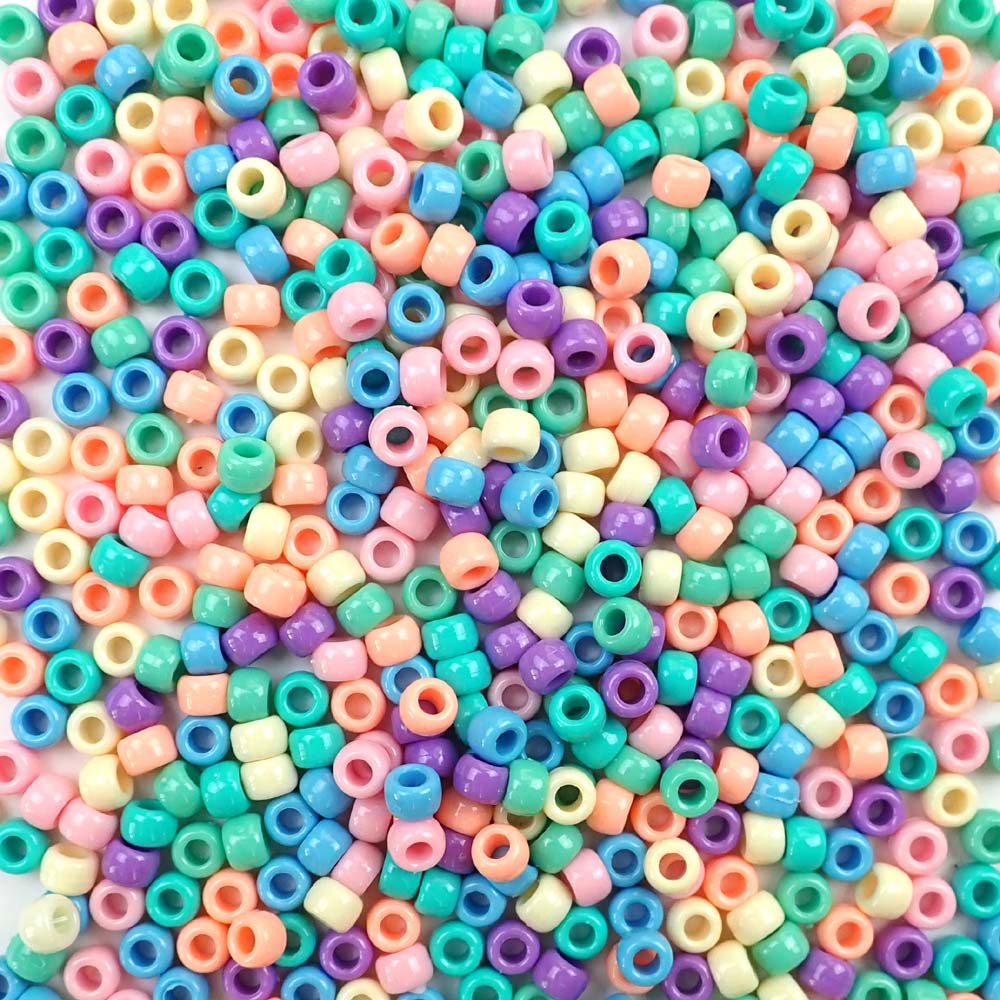 6 x 9mm Plastic Pony Beads in opaque Pastel Colors