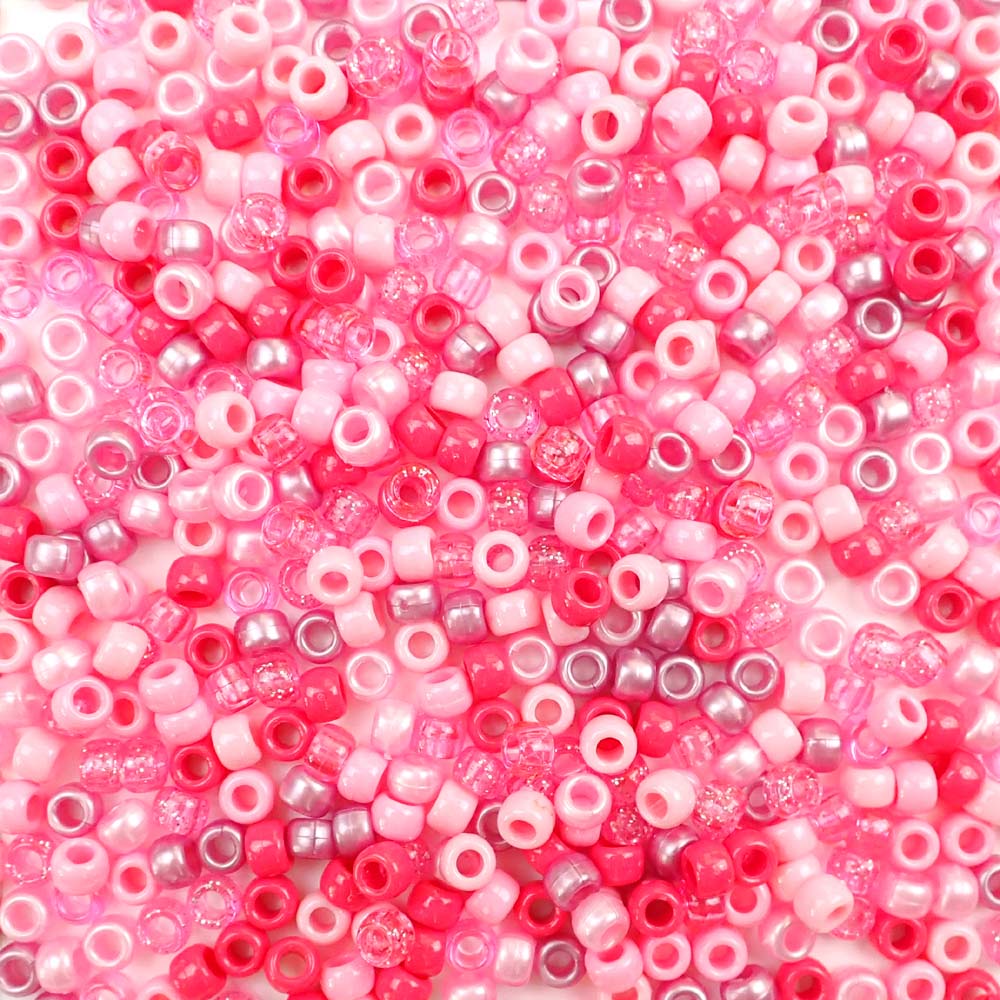 6 x 9mm Plastic Pony Beads in different shades of light pink