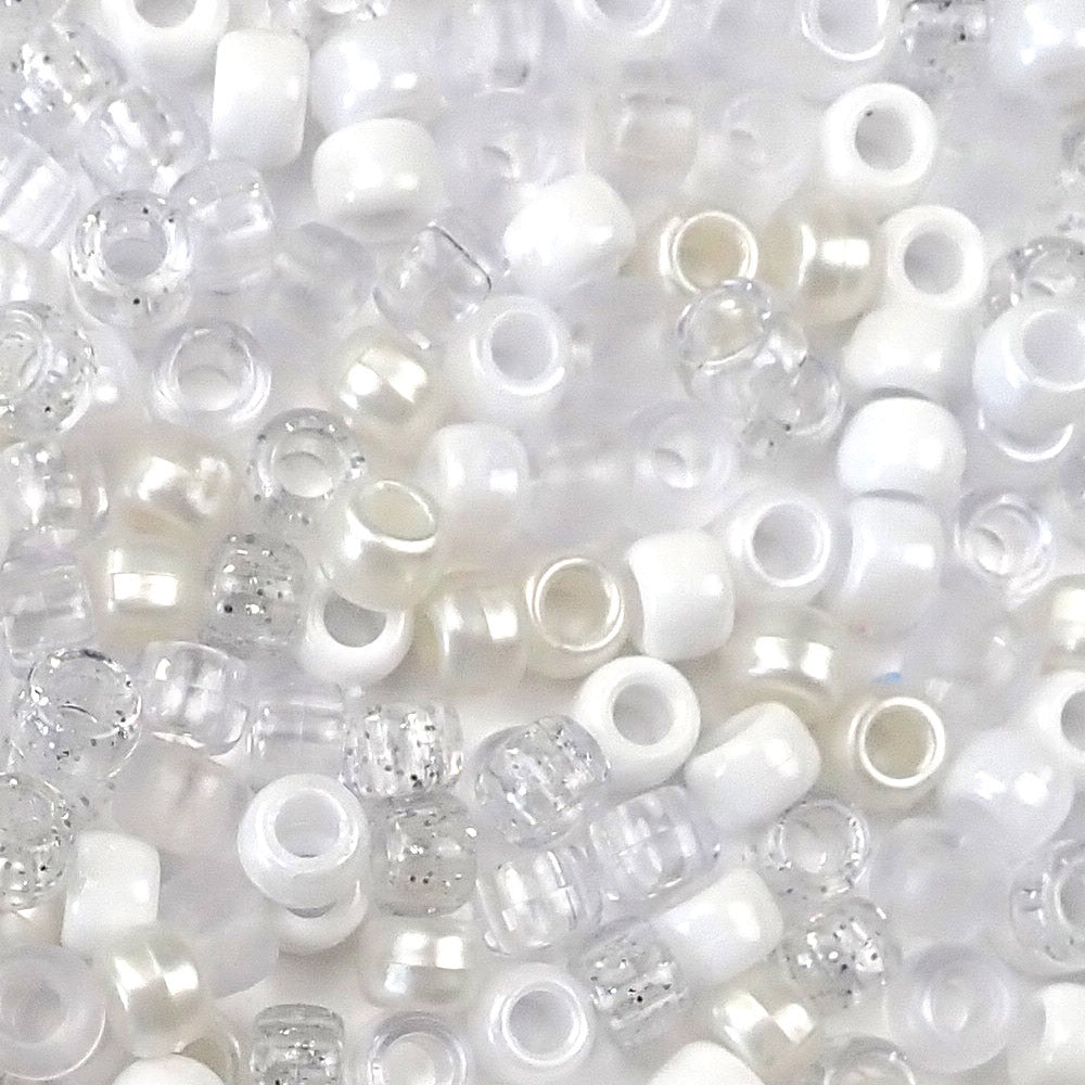 a mix of white colors of 6 x 9mm plastic pony beads