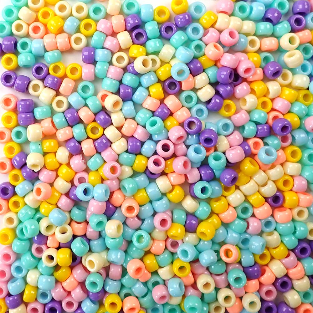 6 x 9mm Plastic Pony Beads in opaque Pastel Colors