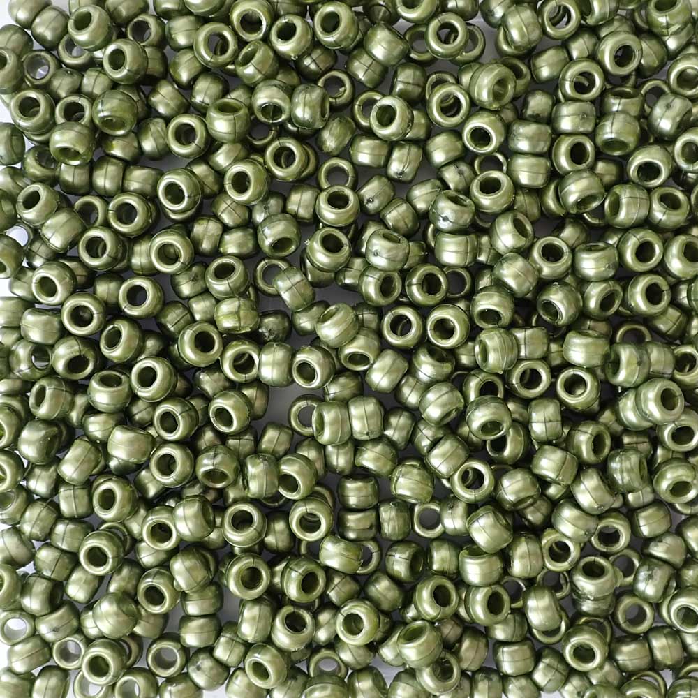Dark Olive Green Pearl Plastic Pony Beads 6 x 9mm, 150 beads