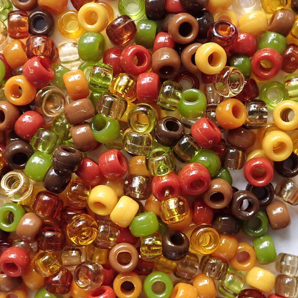 Autumn Earth Tones Mix Plastic Pony Beads, 6x9mm, 500 beads