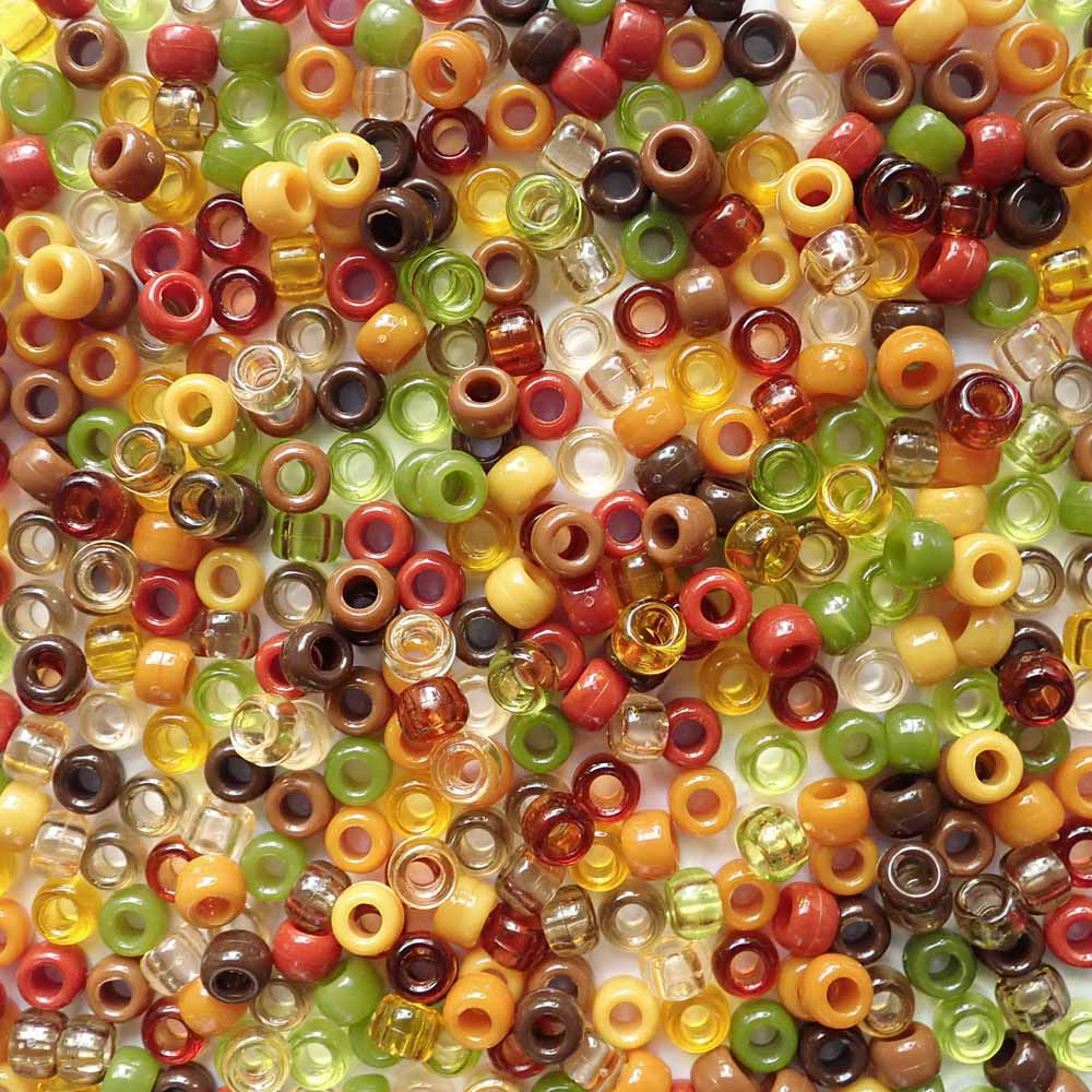 Autumn Earth Tones Mix Plastic Pony Beads, 6x9mm, 500 beads