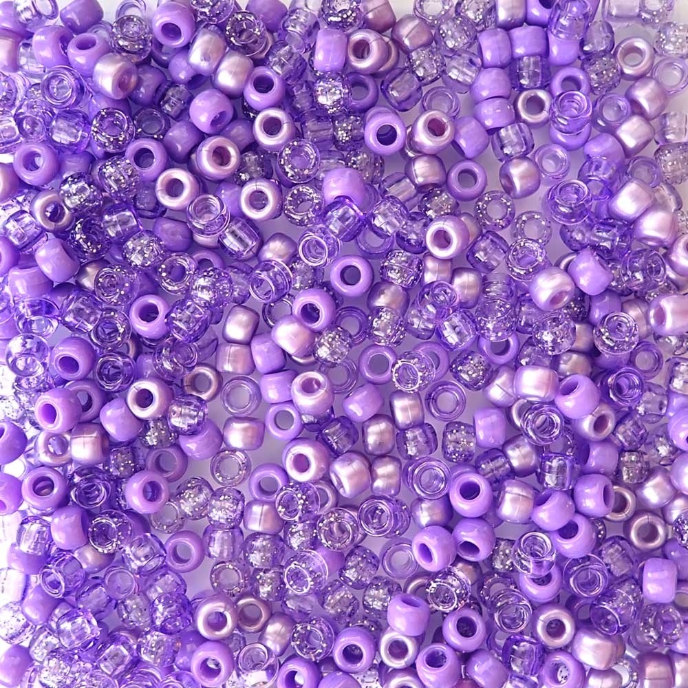 Light Purple Mix Plastic Pony Beads 6 x 9mm, 250 beads
