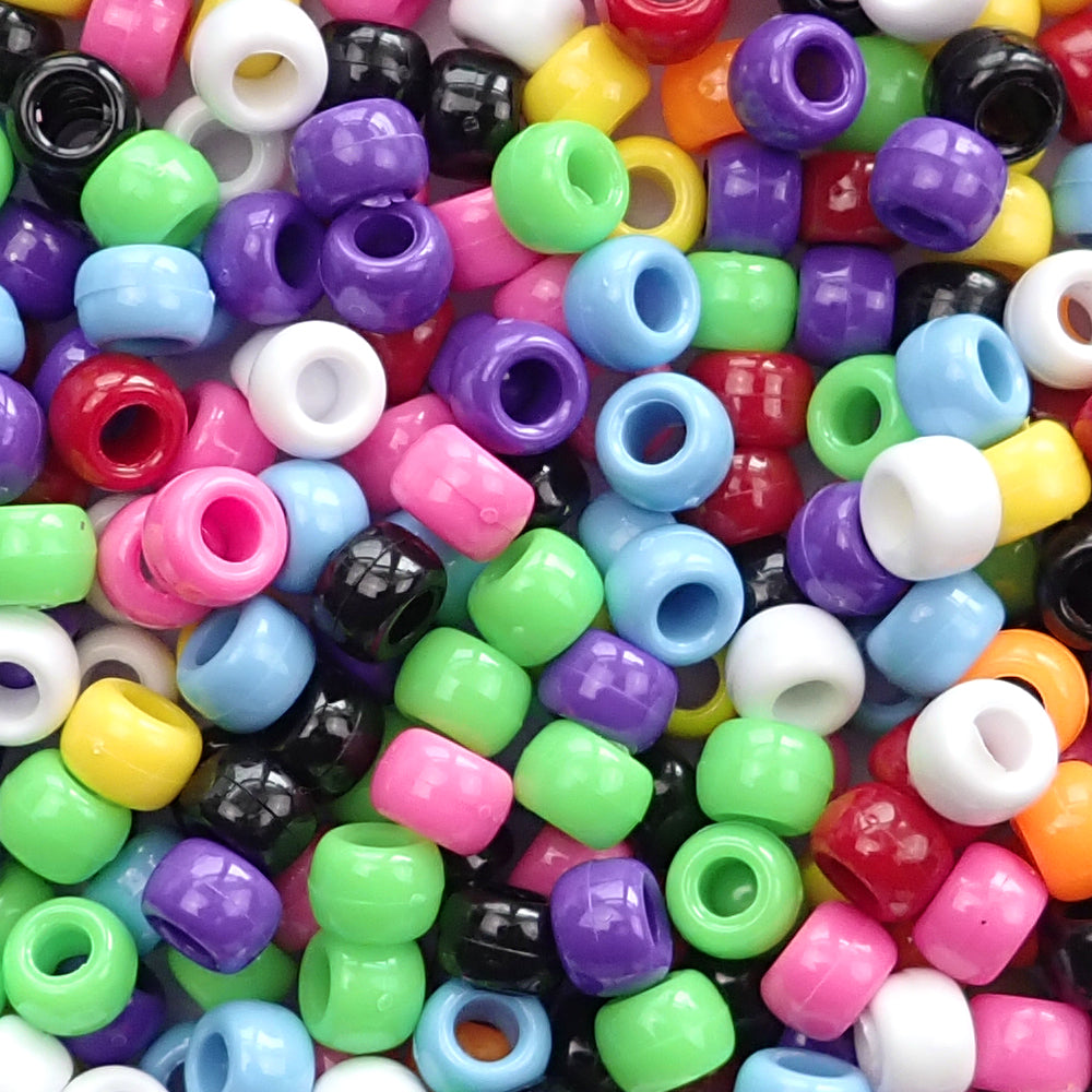 Classic Opaque Mix Plastic Pony Beads 6 x 9mm, about 150 beads