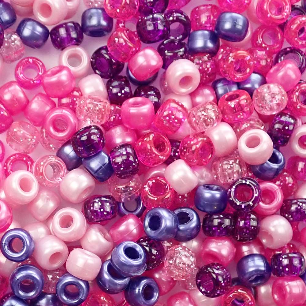Pink & Purple Mix Plastic Pony Beads 6 x 9mm, 500 beads