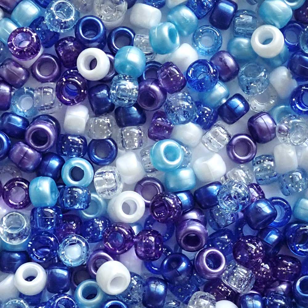 Pony Bead Mix of Blue, Purple shades with other complimentary colors