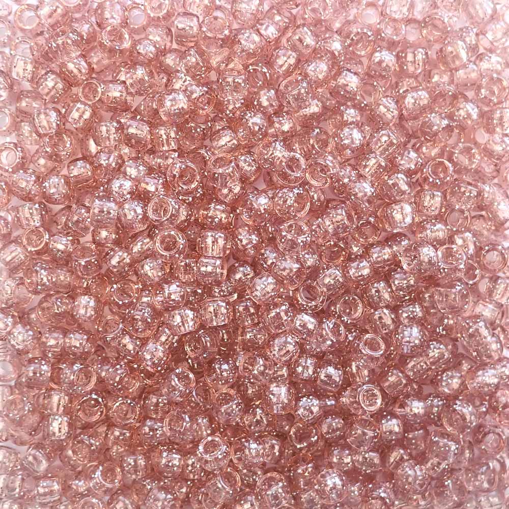 Vintage Peach Glitter Plastic Pony Beads 6 x 9mm, 500 beads