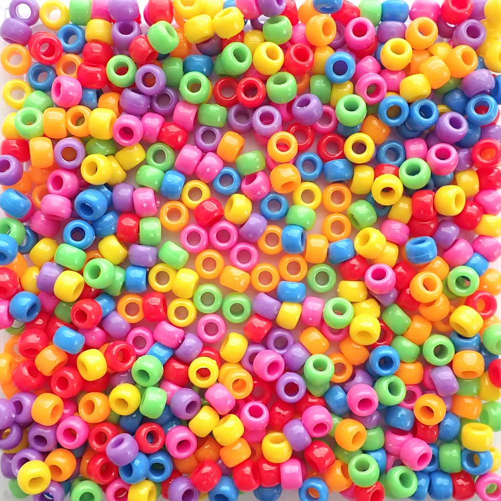 Carnival Opaque Mix Plastic Pony Beads 6  x 9mm, 250 beads