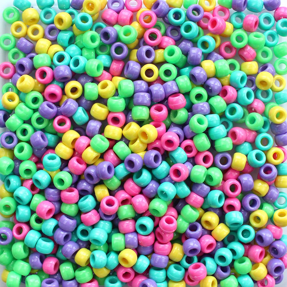 Sweetheart Opaque Mix Plastic Pony Beads 6 x 9mm, 500 beads