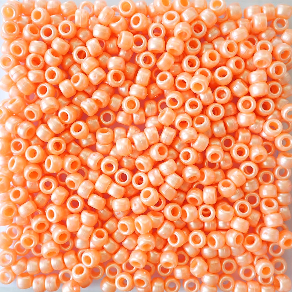 Apricot Orange Pearl Plastic Pony Beads 6 x 9mm, 500 beads