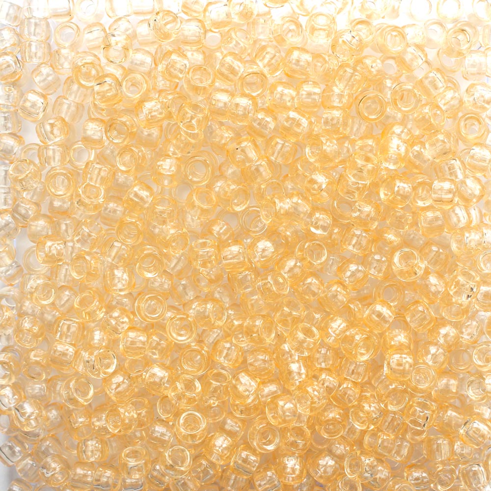 Light Apricot Transparent Plastic Pony Beads 6 x 9mm, 100 beads