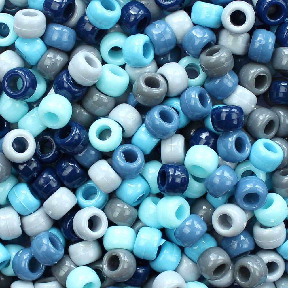 Blue Camouflage Mix Plastic Pony Beads 6 x 9mm, 250 beads