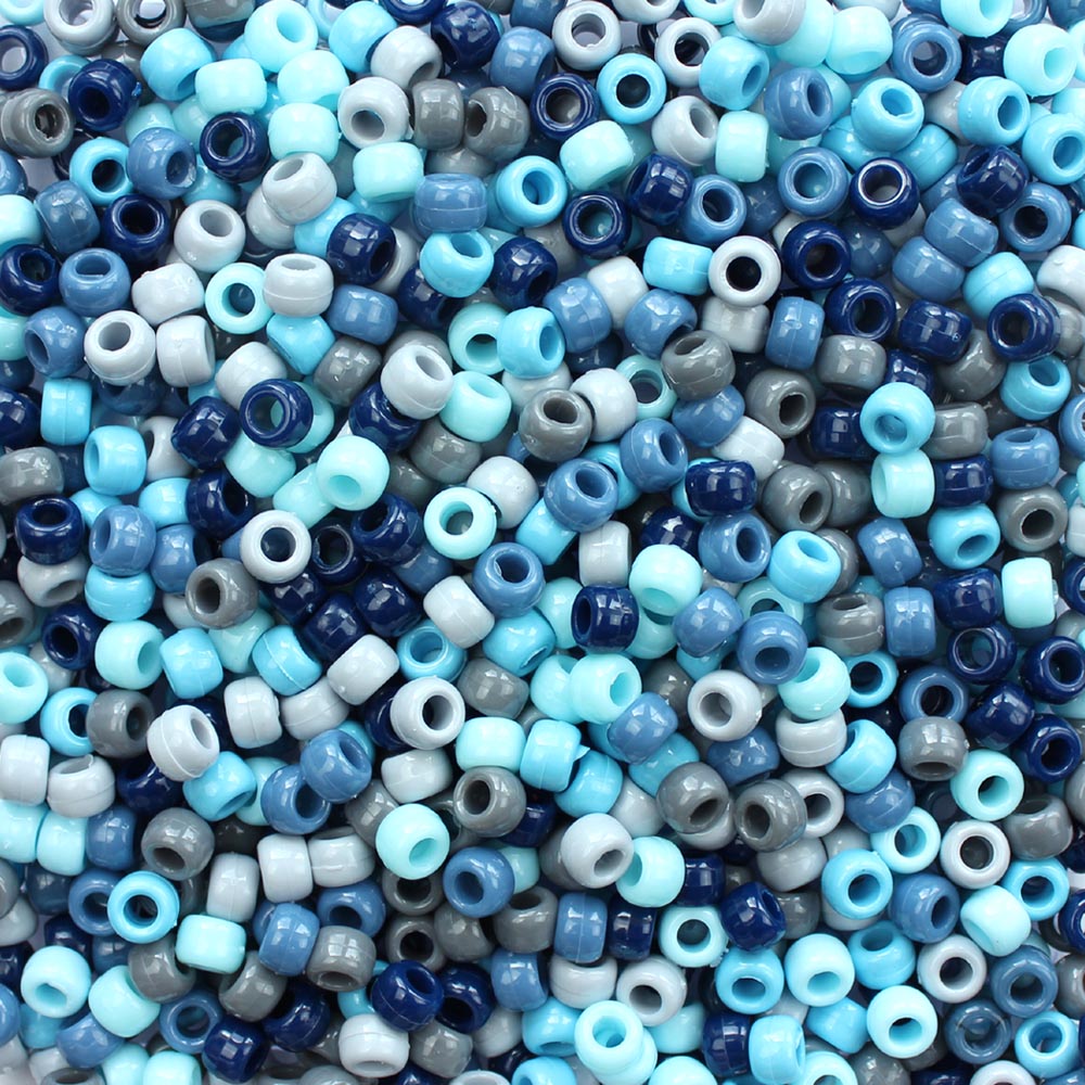 Blue Camouflage Mix Plastic Pony Beads 6 x 9mm, 500 beads