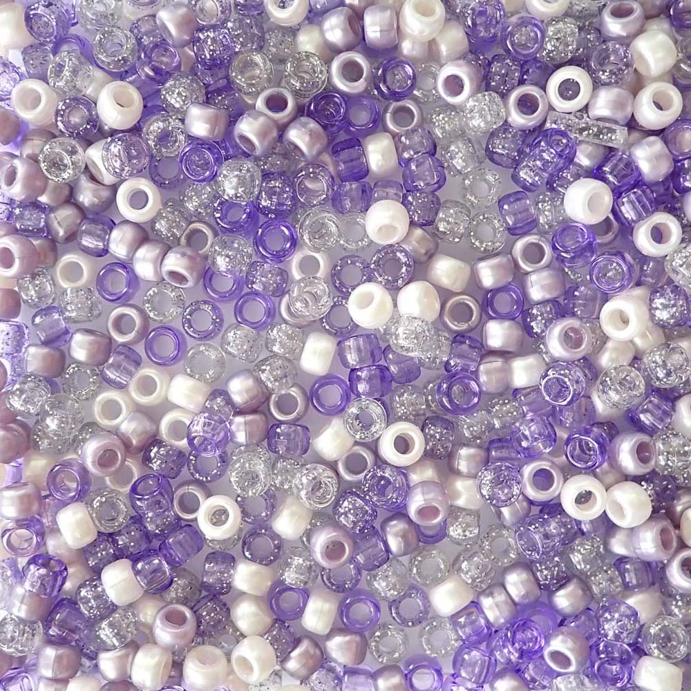 Purple Ice Mix Plastic Pony Beads 6 x 9mm, 500 beads