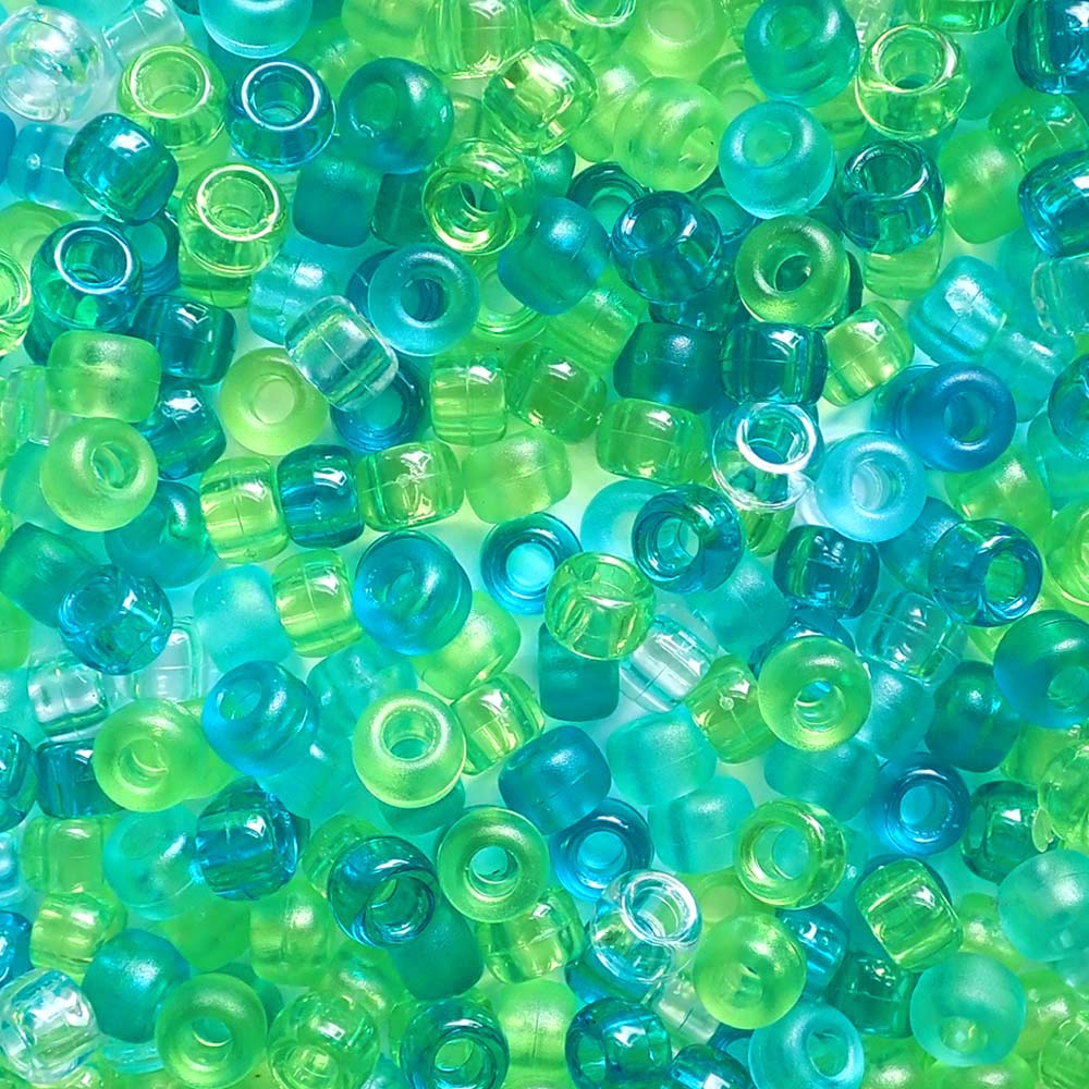 Sea Glass Green & Turquoise Mix Plastic Pony Beads, 6x9mm, 500 beads