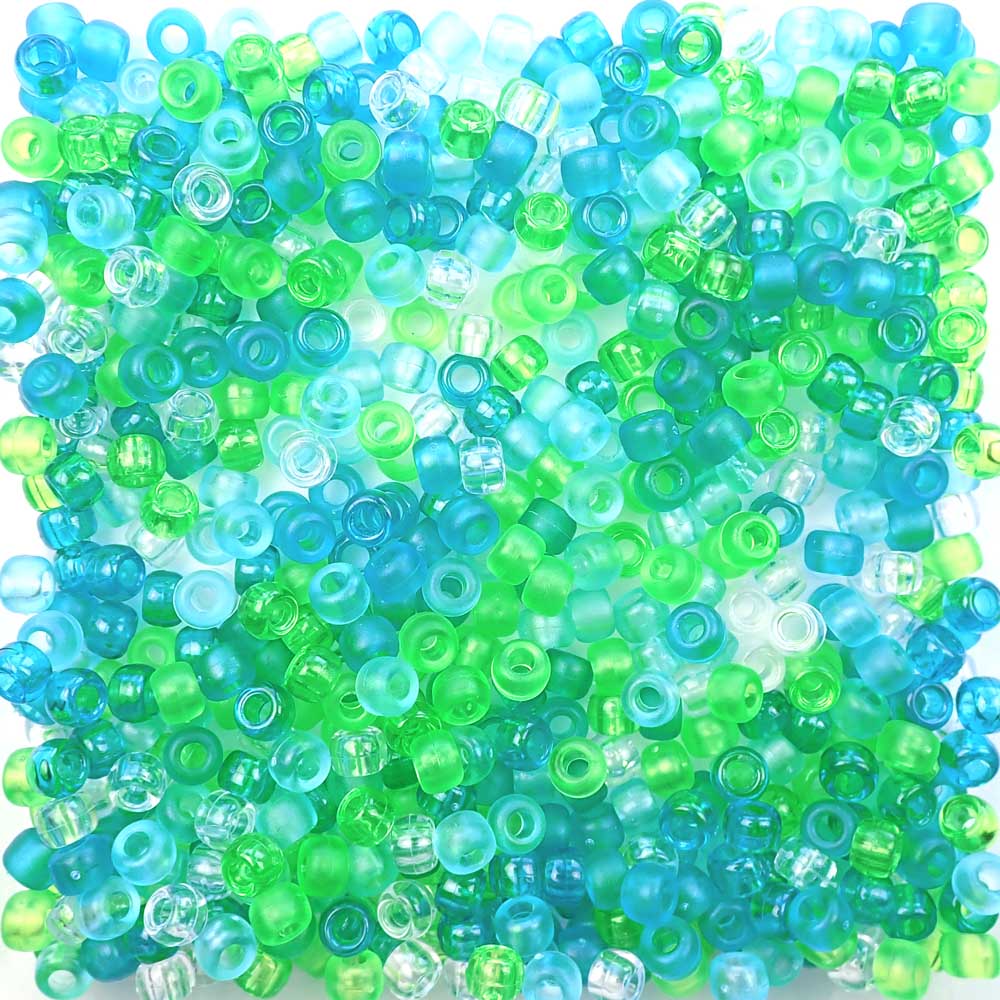 Sea Glass Green & Turquoise Mix Plastic Pony Beads 6 x 9mm, 500 beads