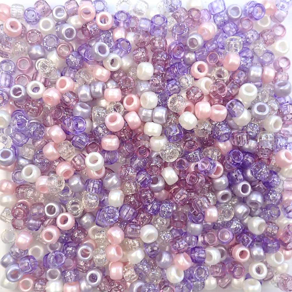 Light Purple & Pink Ice Mix Plastic Pony Beads 6 x 9mm, 500 beads