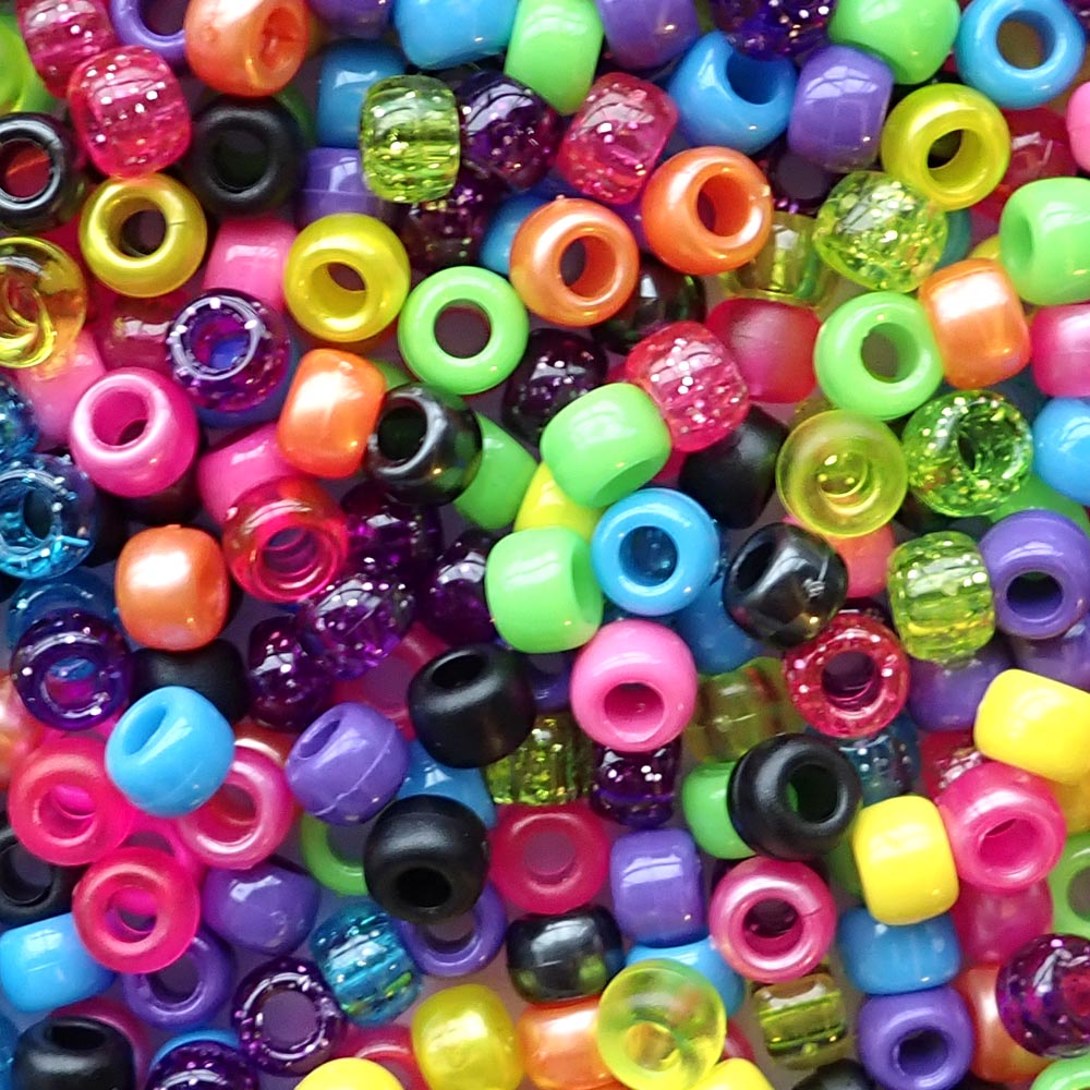 Party Mix Plastic Pony Beads 6 x 9mm, about 100 beads