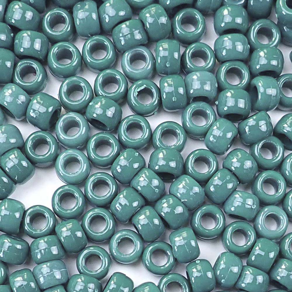 Moss Green Plastic Pony Beads 6 x 9mm, 100 beads